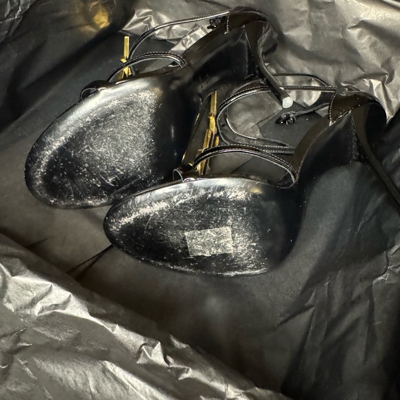 ✨ Saint Laurent YSL Opyum Black Patent Heels Gold Logo - Picture 9 of 10